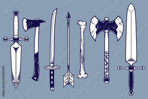 various weapon vector illustration set monochrome style
