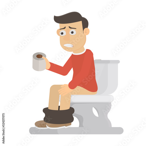 Man on the toilet. Defecation, vector illustration