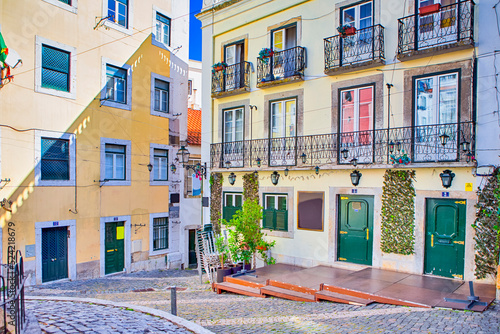 Romantic Travel Ideas. Traditional Colorful Old Backyard of One of The Houses in Lisbon in Portugal.