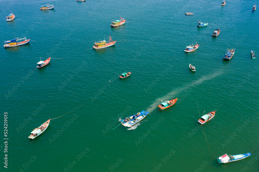 Fishing boats are anchored at Hon Son, Kien Giang, Vietnam in the Gulf of Thailand