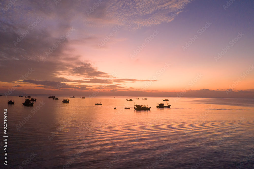 Fishing boats are anchored at Hon Son, Kien Giang, Vietnam in the Gulf of Thailand