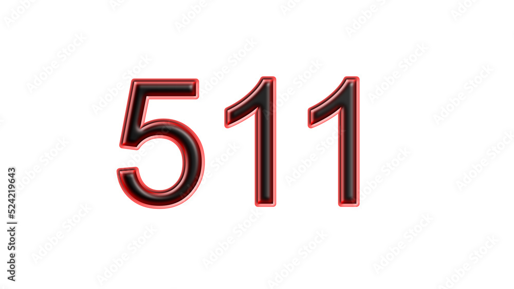 red 511 number 3d effect white background red 511 number 3d effect white background