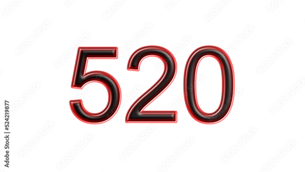 red 520 number 3d effect white background red 520 number 3d effect white background