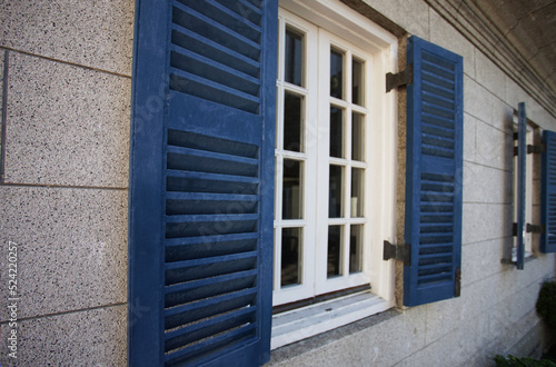 blue shutter and windows