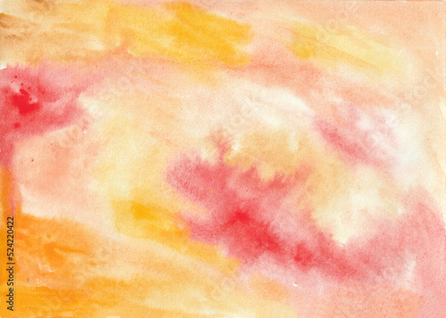 red orange painted watercolor background. Fall colors watercolor background 