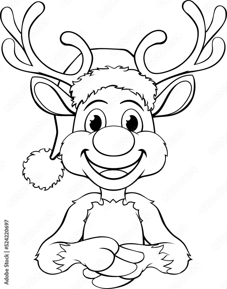 Cartoon Reindeer in Santa Hat Christmas