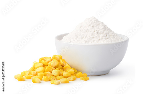 Cuadro en lienzo Corn starch with corn seeds isolated on white background.