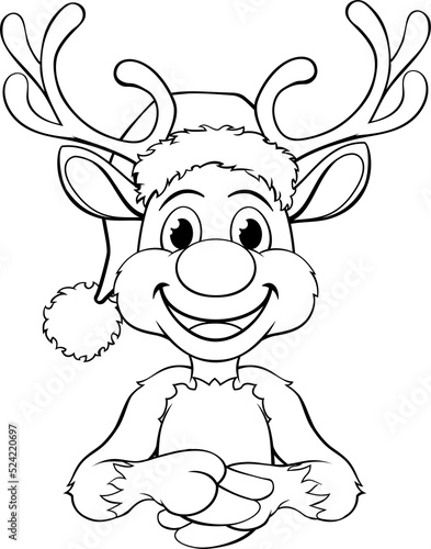 Cartoon Reindeer in Santa H...