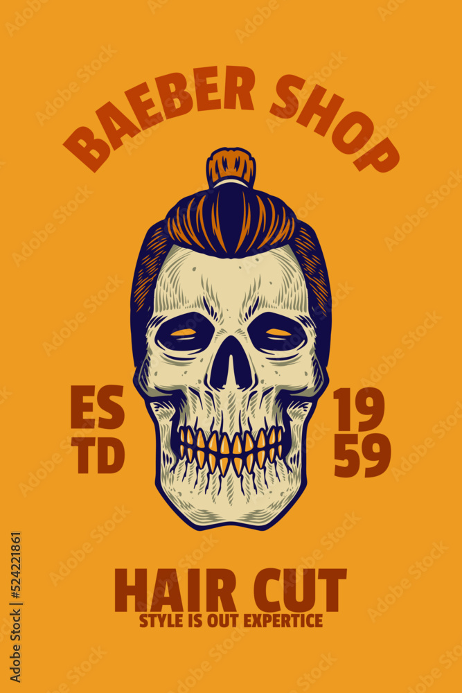 skull head with hair card poster vector illustration