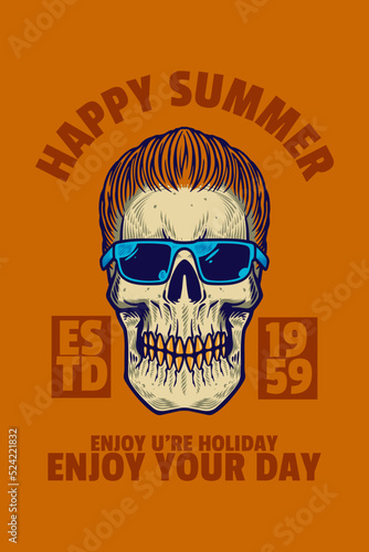 skull head with hair and gl...