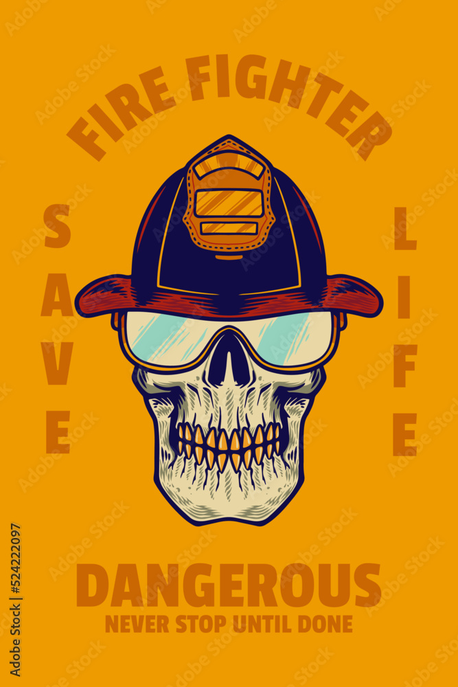 skull head wear helmet card poster vector illustration
