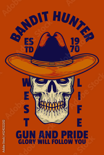 skull head with cowboy hat ...