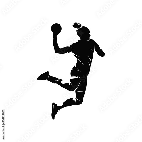 Handball player throwing ball - Handball players isolated vector silhouette on white background