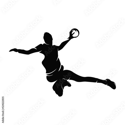 Handball player throwing ball - Handball players isolated vector silhouette on white background