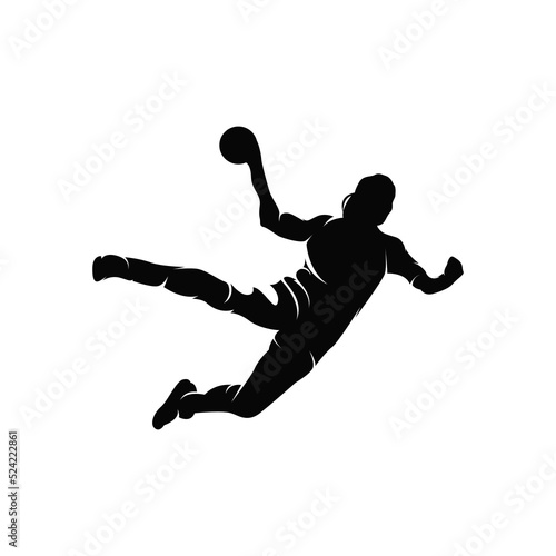 Handball player throwing ball - Handball players isolated vector silhouette on white background © Gelgel Nasution