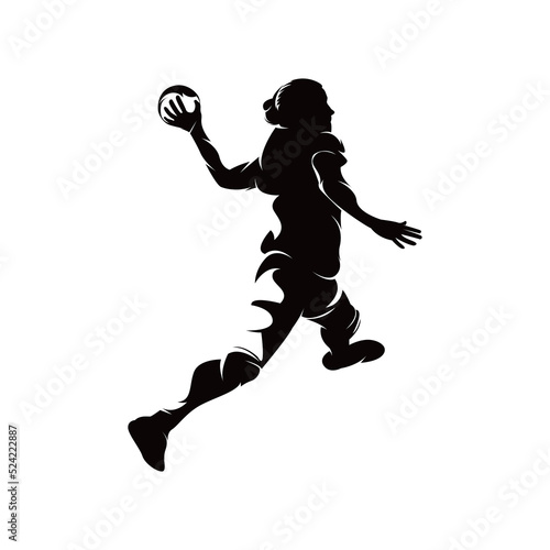 Handball player throwing ball - Handball players isolated vector silhouette on white background