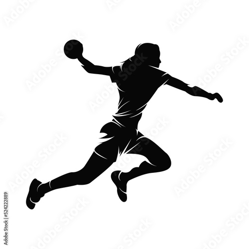 Handball player throwing ball - Handball players isolated vector silhouette on white background