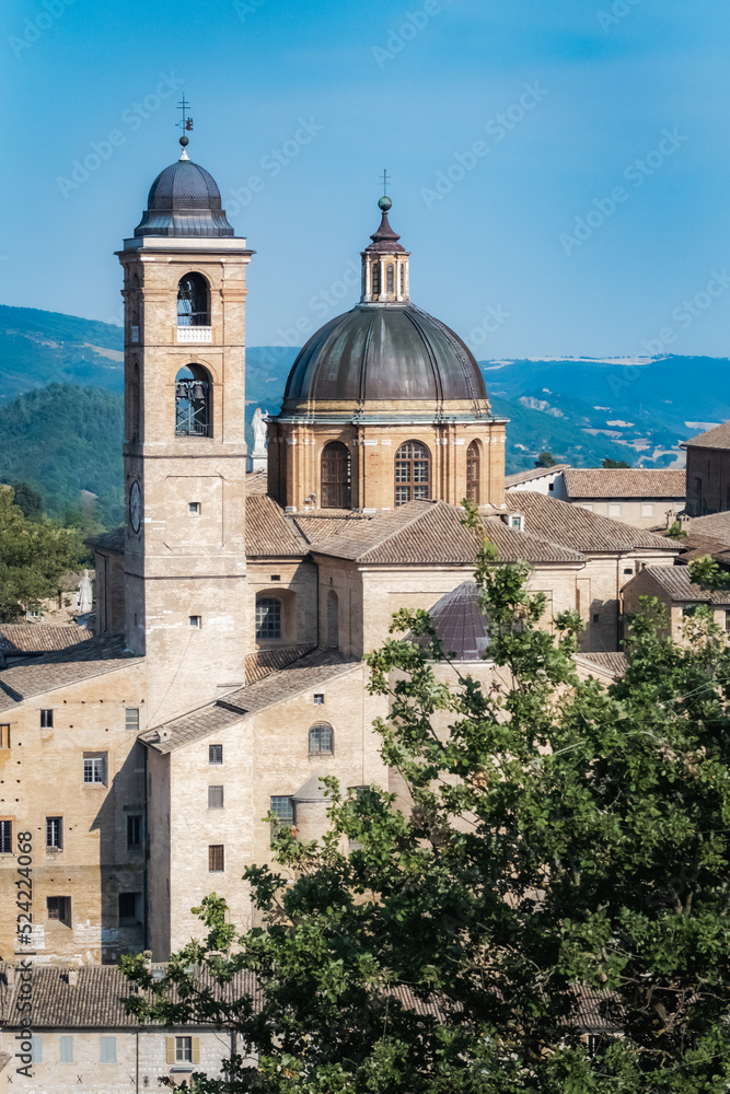 The cathedral of Urbino seen from the Albornoz fortress. Marche region, Italy.