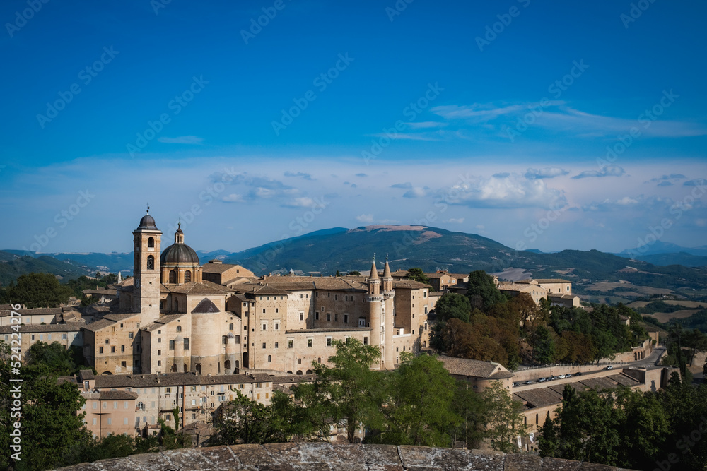 Panorama of Urbino, a world heritage city in the Marche region of Italy.