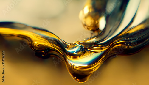 Fotografia, Obraz Olive or engine oil splash with waves luxury. 3d render.