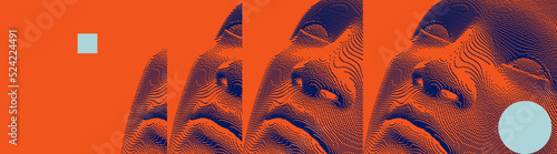 Reflection of man looking away in mirrors. Concept of psychological and mental health issues. Voxel art. 3D vector illustration of multiple cloned humans. Design for presentation, cover or brochure.