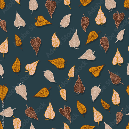 seasonal autumn fallen yellowed leaves vector seamless pattern for fabrics, prints, packaging and cards