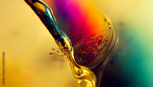 Liquid colorful and golden paints, Abstract fluid smooth background with waves luxury.3d render.