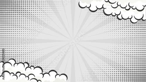 Grey comic abstrack background pop art book or poster background with halftone and cloud effect