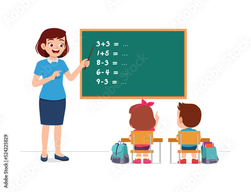 young teacher woman explain in front of class