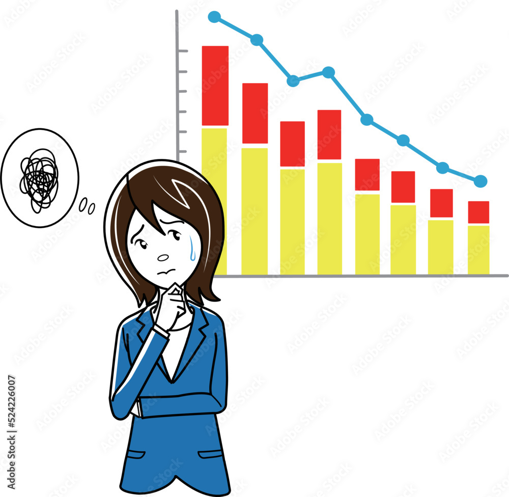 減収で不安になるビジネスウーマン