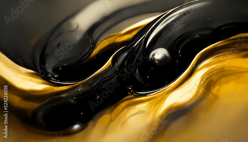 Liquid black and golden paints, Abstract fluid smooth background with waves luxury.3d render.