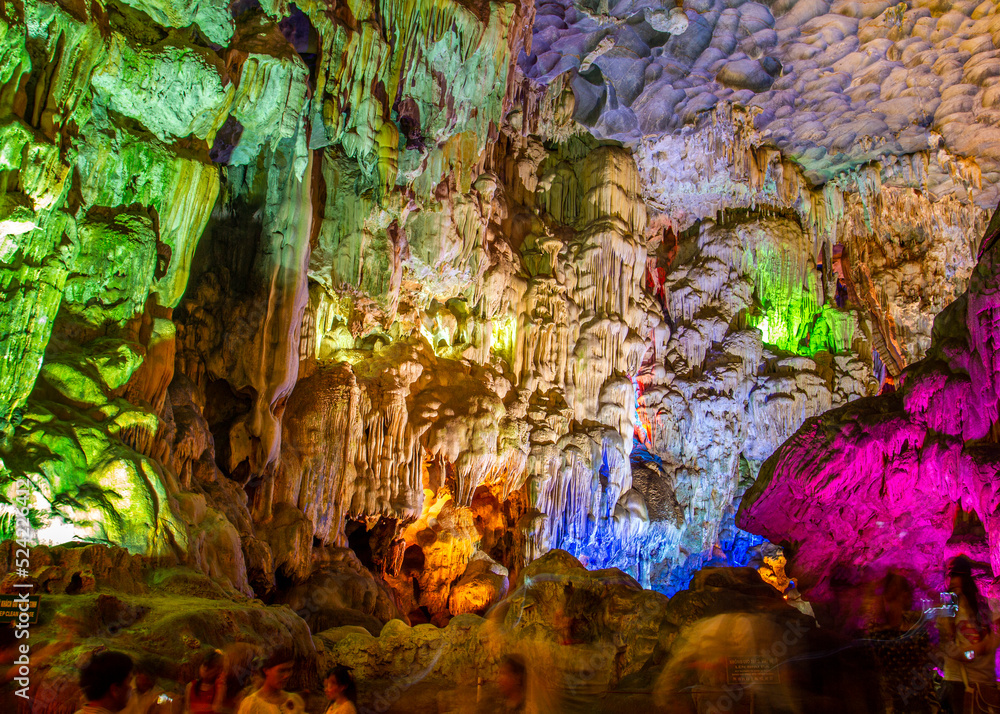 Stalactites in caves in Halong Bay, Vietnam