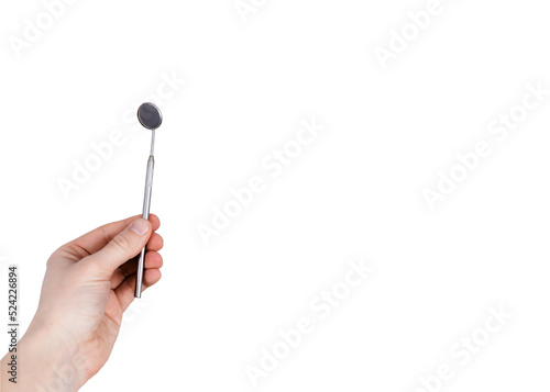 Mirror dentist tool for examining teeth on a white background