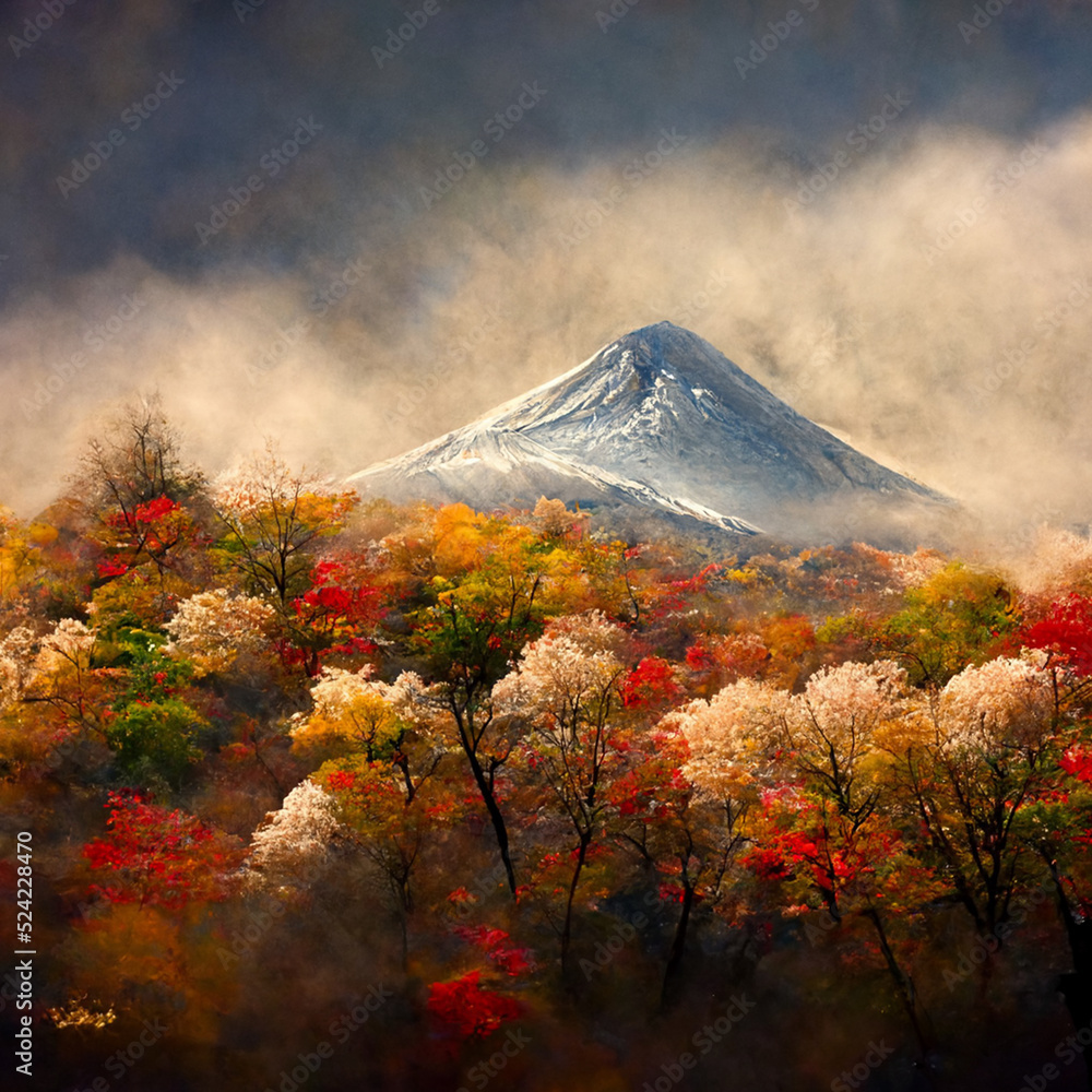 Fototapeta premium Illustration of the mountain during autumn