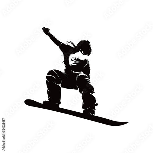 Vector silhouette of detail of snowboarding. Silhouettes of snowboarder isolated on with background