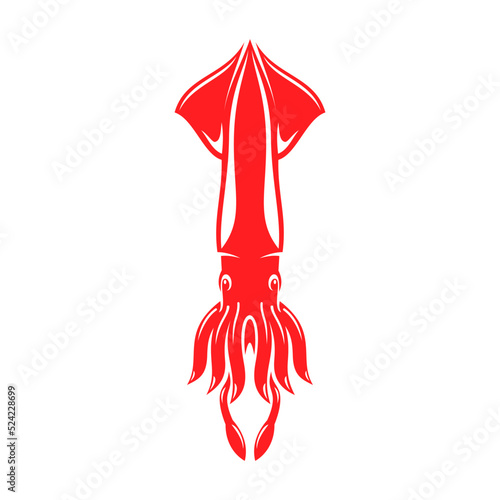 Squid isolated hooked red animal. Vector Decapodiformes with arms and two tentacles