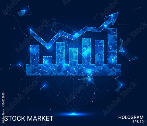 Hologram stock market. Stock market made of polygons, triangles of points and lines. Stock market icon is a low-poly compound structure. Technology concept vector.