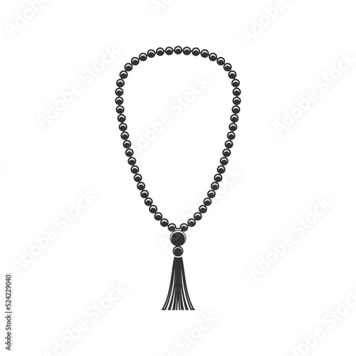 Prayer rosary isolated monochrome muslim tasbeeh. Vector holy spiritual necklace , islam religion beads