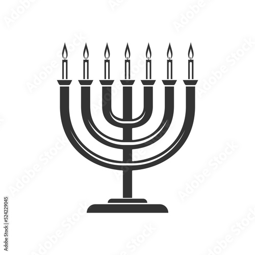 Menorah isolated candlelight with burning candles. Vector Hanukkah symbol, candelabrum lit