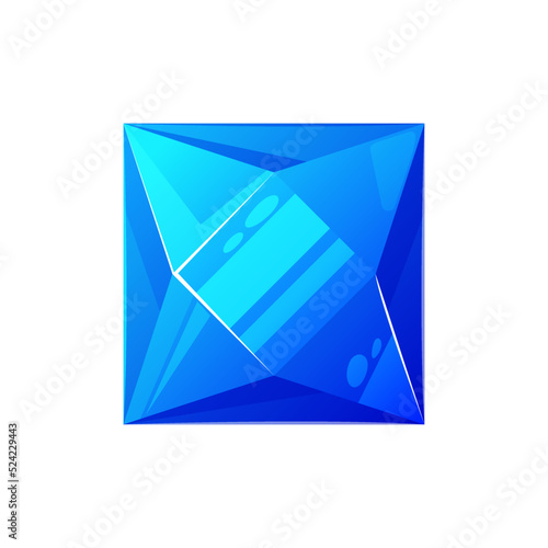 Alexandrite blue square-shape precious stone isolated. Vector closeup of diamond, cushion cut gem photo