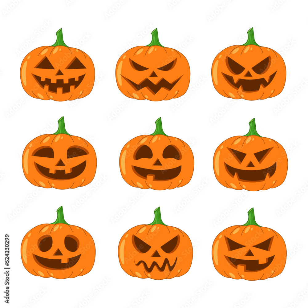 Set Pumpkins Halloween Vector Illustraition. Set Pumpkins Halloween Vector Illustraition.