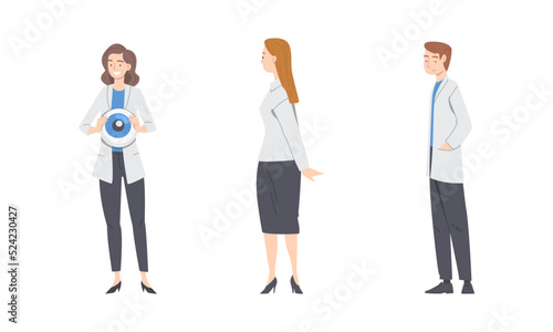 Doctors ophthalmologists set. Optometry, ophthalmology diagnostics cartoon vector illustration