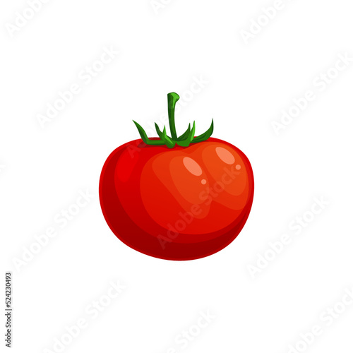 Ripe tomato vector icon, natural vegetable, healthy food isolated on white background. Cartoon element for design, organic veggies, fresh natural plant