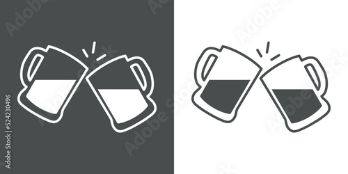 Logo brindis. Icono con silueta de 2 jarras de cerveza en fondo gris y fondo blanco