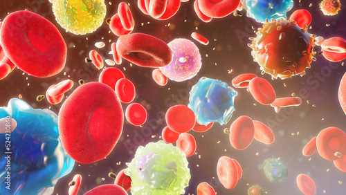 Blood cells in solution, illustration photo