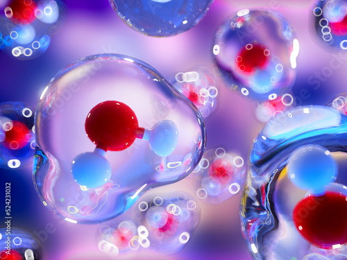 Water molecules with van der Waals forces, illustration photo