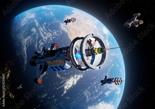 Spaceships leave Earth for the stars