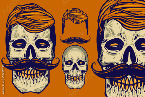 skull head with hair and mu...