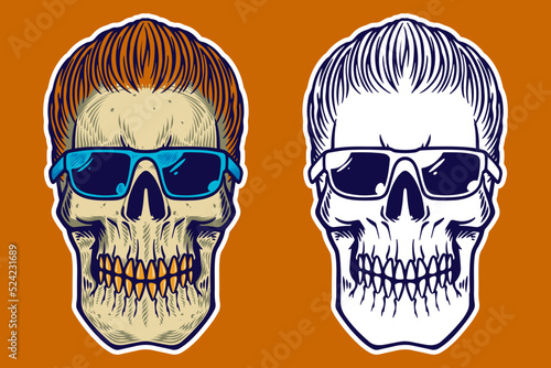 skull head with hair and gl...