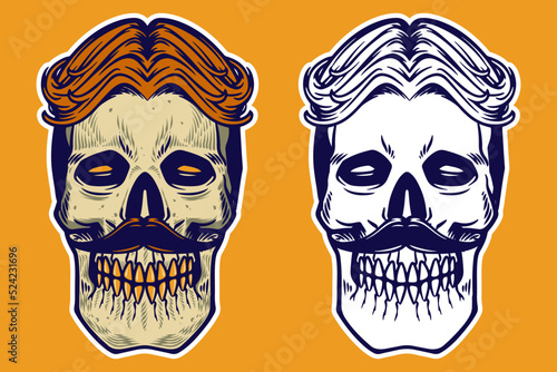 skull head with hair and mu...